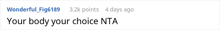 Comment on sterilization, "Your body your choice NTA," with 3.2k points, 4 days ago. Comment on sterilization, "Your body your choice NTA," with 3.2k points, 4 days ago.