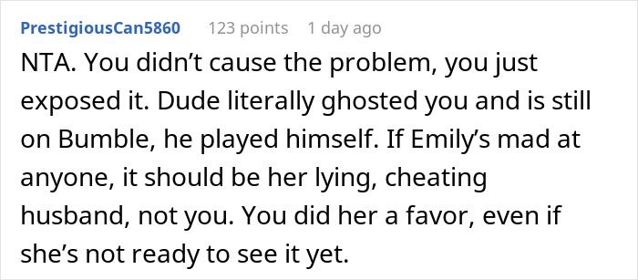 Text comment discussing a neighbor's husband and relationship dynamics on an online forum. Text comment discussing a neighbor's husband and relationship dynamics on an online forum.
