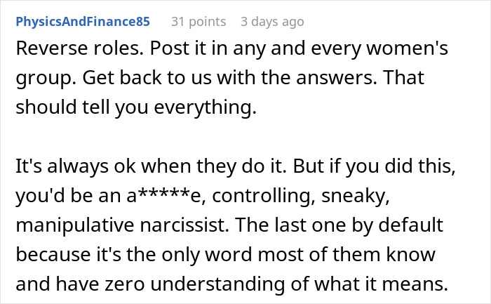 Comment discussing gender roles and double standards in relationships. Comment discussing gender roles and double standards in relationships.