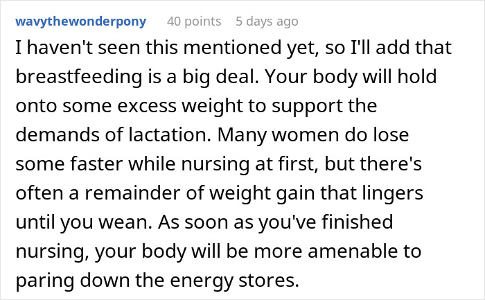Comment on breastfeeding and postpartum weight loss in response to gym demands from husband. Comment on breastfeeding and postpartum weight loss in response to gym demands from husband.