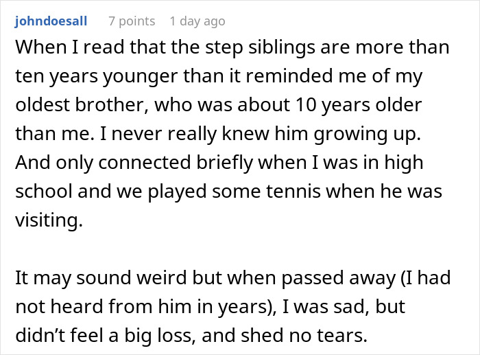 Text post discussing relationships with stepsiblings and an older brother, reflecting on distance and emotional connection. Text post discussing relationships with stepsiblings and an older brother, reflecting on distance and emotional connection.