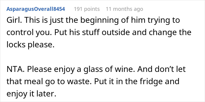 Comment about boyfriend refusing wine, discusses control issues and enjoying wine despite "family genes" claim. Comment about boyfriend refusing wine, discusses control issues and enjoying wine despite "family genes" claim.