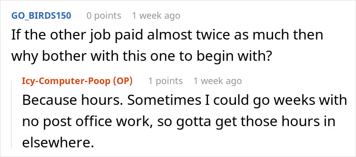 Reddit comments discussing job choices and hours related to being fired without notice. Reddit comments discussing job choices and hours related to being fired without notice.