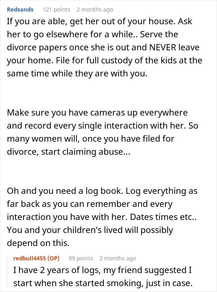 Reddit comments advising a dad on handling his wife's mental illness and decisions about custody. Reddit comments advising a dad on handling his wife's mental illness and decisions about custody.
