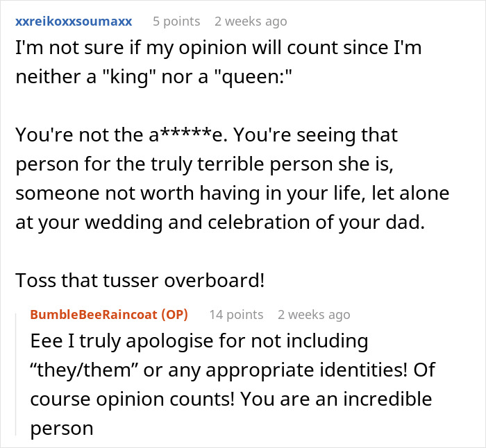 Reddit comments discussing a best friend's engagement request at a wedding. Reddit comments discussing a best friend's engagement request at a wedding.