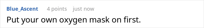 “Forum comment advising to prioritize self-care before helping others, relevant to family responsibilities.” “Forum comment advising to prioritize self-care before helping others, relevant to family responsibilities.”