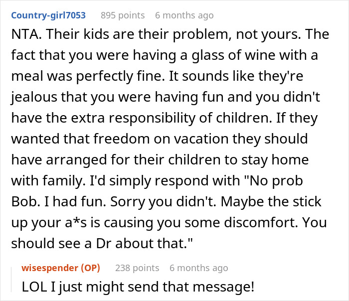 Child-free woman defended in comments for enjoying vacation while friends express jealousy and criticism. Child-free woman defended in comments for enjoying vacation while friends express jealousy and criticism.