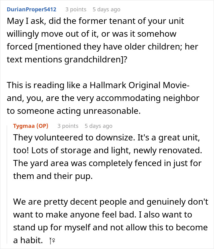 Reddit user Tygmaa shares a story about unreasonable neighbor complaints, asserting her family's right to live peacefully. Reddit user Tygmaa shares a story about unreasonable neighbor complaints, asserting her family's right to live peacefully.