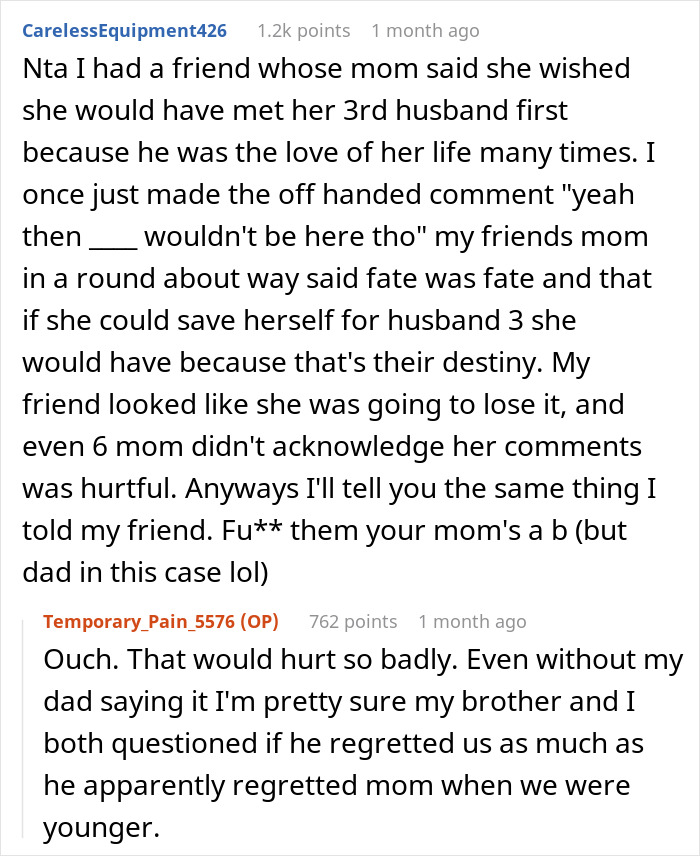Reddit comments discussing family dynamics and feelings about dishonoring a mom's memory. Reddit comments discussing family dynamics and feelings about dishonoring a mom's memory.