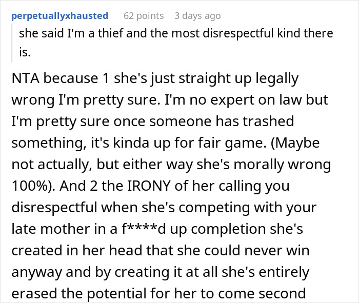 Text from a forum post discussing a theft accusation and family drama. Text from a forum post discussing a theft accusation and family drama.