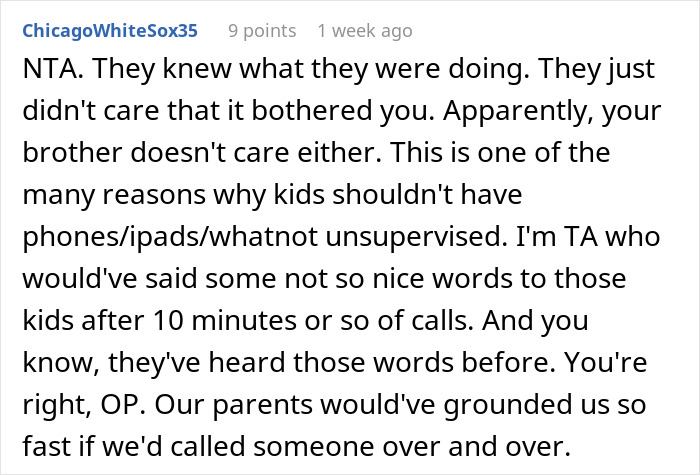 Comment discussing lack of discipline for children using unsupervised devices. Comment discussing lack of discipline for children using unsupervised devices.