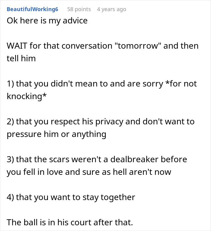 Advice on relationship issues concerning scars and communication boundaries. Advice on relationship issues concerning scars and communication boundaries.