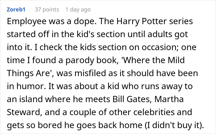 Text conversation about bookstore incident regarding age and children's section. Text conversation about bookstore incident regarding age and children's section.