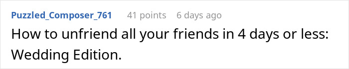 Comment about a 4-day wedding focusing on wedding edition humor. Comment about a 4-day wedding focusing on wedding edition humor.