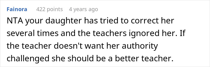 Comment addressing teacher's refusal to pronounce student's name correctly. Comment addressing teacher's refusal to pronounce student's name correctly.