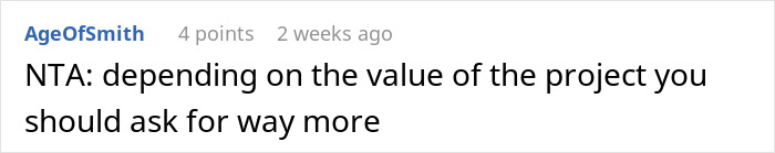 Reddit comment discussing project value and negotiation advice. Reddit comment discussing project value and negotiation advice.