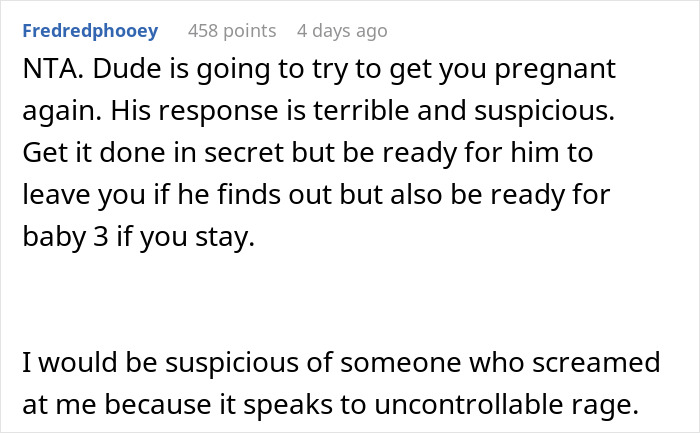 Text discussion about sterilizing against partner’s wishes, focusing on personal autonomy and relationship issues. Text discussion about sterilizing against partner’s wishes, focusing on personal autonomy and relationship issues.