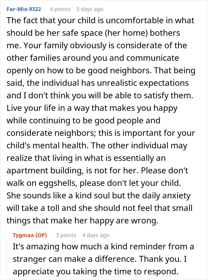 Text exchange about neighbor complaints and family noise with supportive advice. Text exchange about neighbor complaints and family noise with supportive advice.