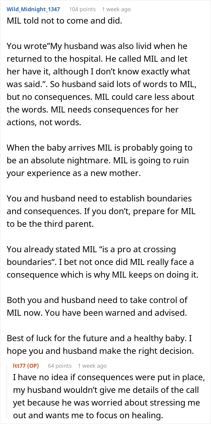 Discussion about boundaries with mother-in-law after hospital visit and stress on pregnant woman. Discussion about boundaries with mother-in-law after hospital visit and stress on pregnant woman.