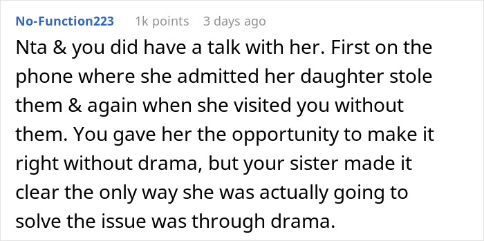Comment discussing how an aunt addressed her sticky-fingers niece by keeping toys until stolen trinkets are returned. Comment discussing how an aunt addressed her sticky-fingers niece by keeping toys until stolen trinkets are returned.