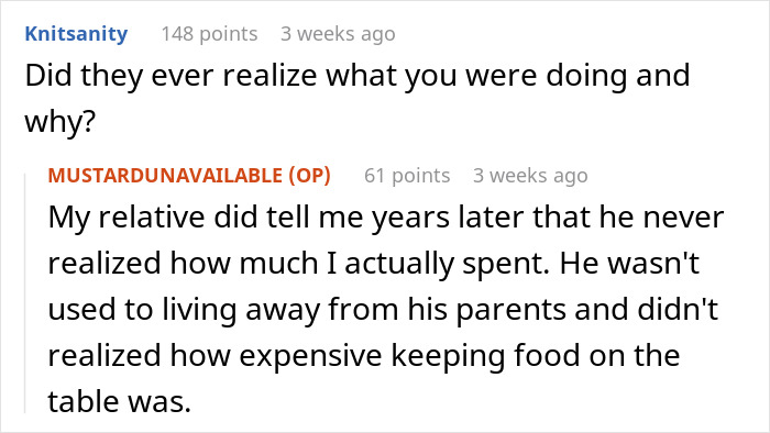 Reddit discussion about roommates and food expenses, highlighting lack of awareness in budgeting. Reddit discussion about roommates and food expenses, highlighting lack of awareness in budgeting.