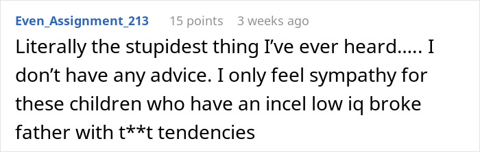 Comment discussing a man's tendencies, mentioning sympathy for his children and criticizing his behavior and intelligence. Comment discussing a man's tendencies, mentioning sympathy for his children and criticizing his behavior and intelligence.
