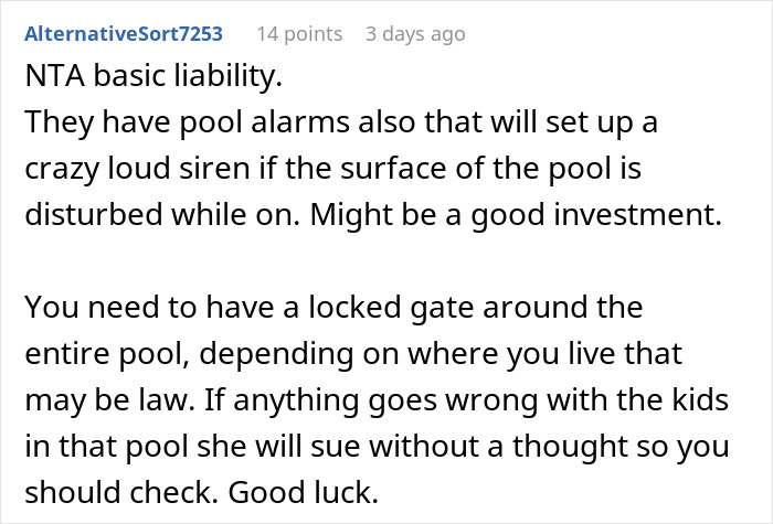 Reddit comment about pool safety and liability advice for homeowners. Reddit comment about pool safety and liability advice for homeowners.