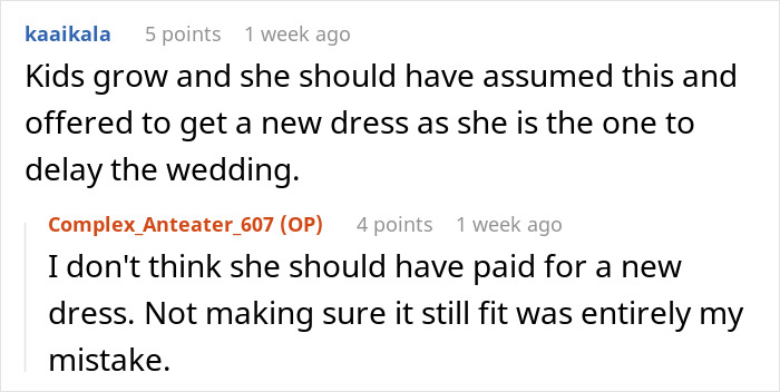 Reddit comments discussing reasons for skipping a friend's wedding related to a dress issue. Reddit comments discussing reasons for skipping a friend's wedding related to a dress issue.