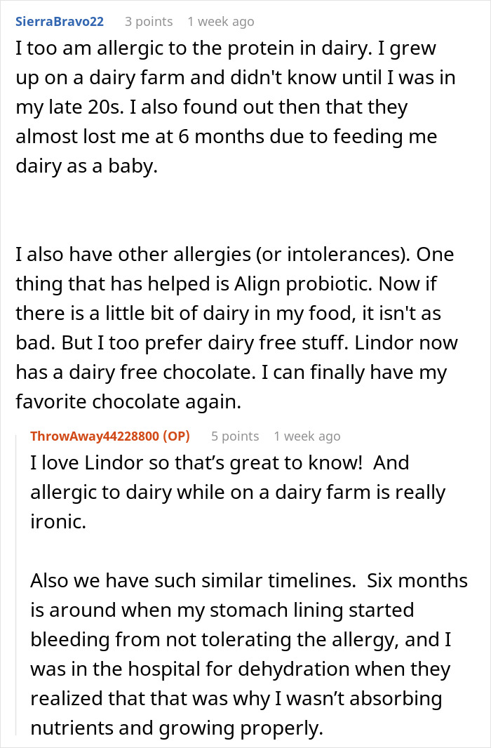 Reddit users discuss allergies, with a focus on embarrassing incidents related to dairy intolerance. Reddit users discuss allergies, with a focus on embarrassing incidents related to dairy intolerance.