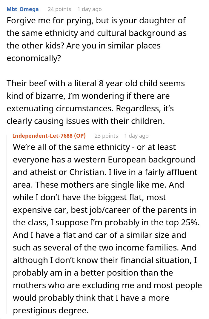 Discussion on a forum about a mom addressing party exclusions involving her daughter’s classmates and their parents. Discussion on a forum about a mom addressing party exclusions involving her daughter’s classmates and their parents.