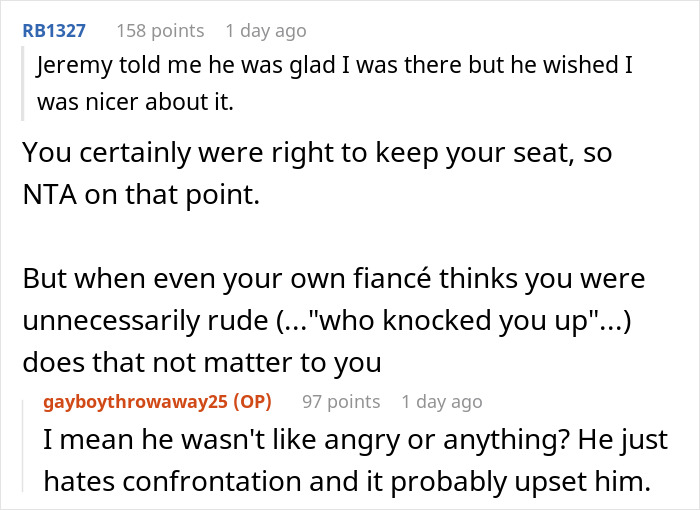 Text exchange about refusal to give up plane seat; fiancé comments on rudeness. Text exchange about refusal to give up plane seat; fiancé comments on rudeness.