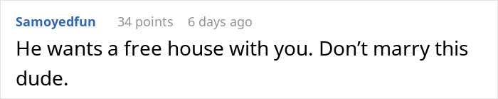 Comment on taking advantage of girlfriend for free house, warning not to marry. Comment on taking advantage of girlfriend for free house, warning not to marry.