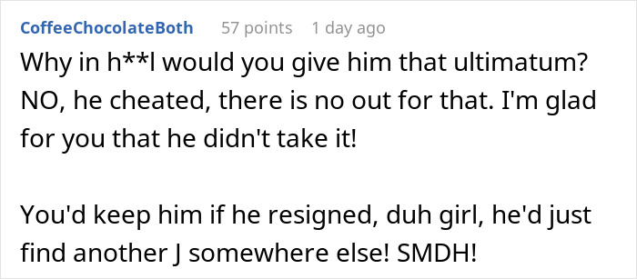 Comment discussing a partner's cheating in response to photo found with work spouse in sauna. Comment discussing a partner's cheating in response to photo found with work spouse in sauna.