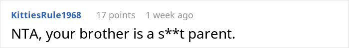 Reddit comment criticizing brother's parenting skills. Reddit comment criticizing brother's parenting skills.
