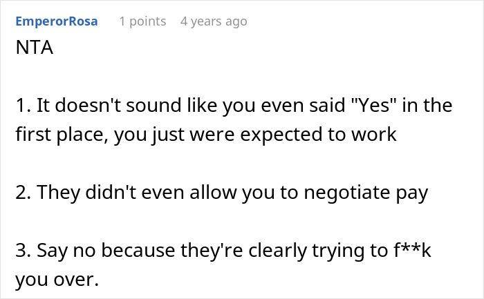 Reddit comment criticizing low babysitting pay and lack of consent. Reddit comment criticizing low babysitting pay and lack of consent.