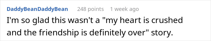 Comment reflecting on a heartfelt soda tribute story, expressing relief and positivity. Comment reflecting on a heartfelt soda tribute story, expressing relief and positivity.