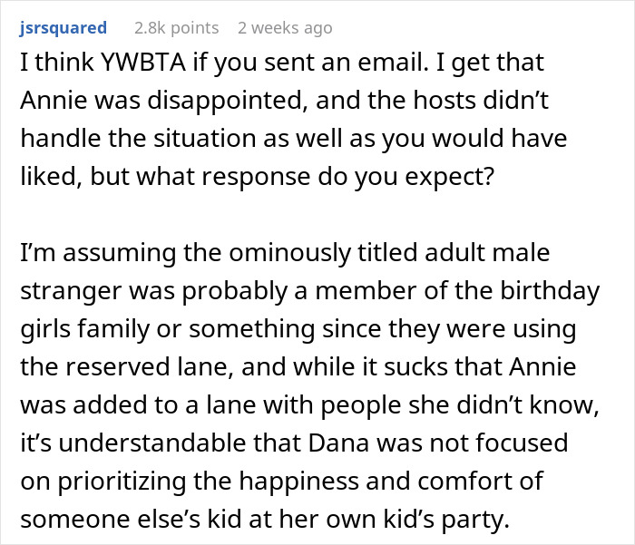 Reddit comment discussing situation where a mom sees her daughter sitting alone at a birthday party. Reddit comment discussing situation where a mom sees her daughter sitting alone at a birthday party.