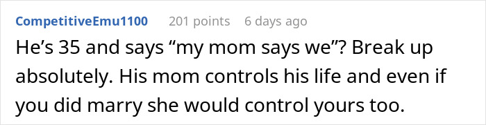 Comment on a Reddit post discussing relationship advice concerning property decisions. Comment on a Reddit post discussing relationship advice concerning property decisions.