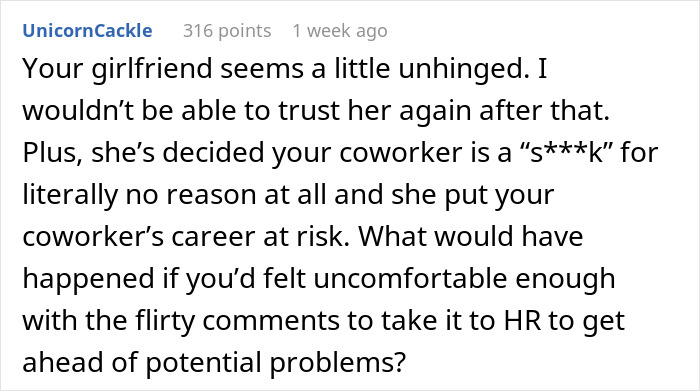 Comment criticizing a girlfriend's decision to test her boyfriend’s loyalty with a fake account. Comment criticizing a girlfriend's decision to test her boyfriend’s loyalty with a fake account.