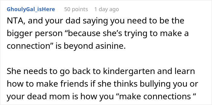 Text exchange discussing a step-mom trying to connect with a teen, with critical remarks on her approach. Text exchange discussing a step-mom trying to connect with a teen, with critical remarks on her approach.