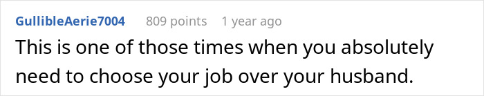 Reddit user comment discussing job versus husband decision. Reddit user comment discussing job versus husband decision.