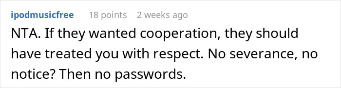 Reddit comment criticizing a company for how they treated an employee. Reddit comment criticizing a company for how they treated an employee.