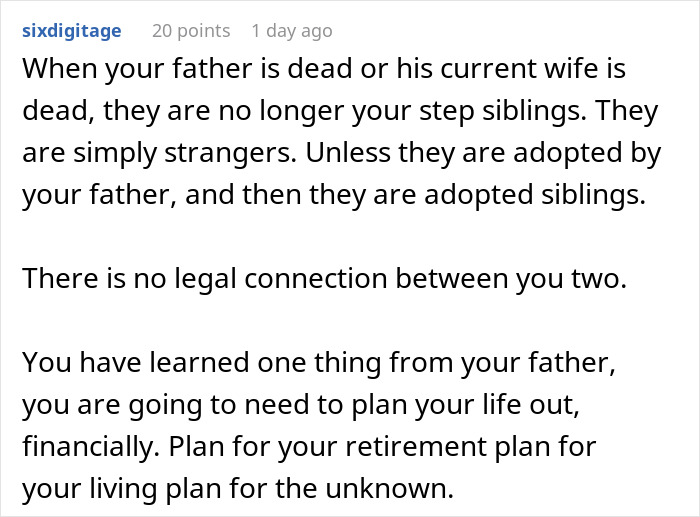 Text discussing legal connections and financial planning for stepsiblings. Text discussing legal connections and financial planning for stepsiblings.