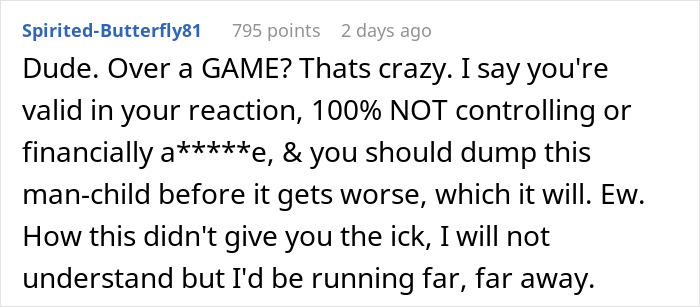Comment criticizing a man's behavior and supporting a woman for reacting to financial loss. Comment criticizing a man's behavior and supporting a woman for reacting to financial loss.
