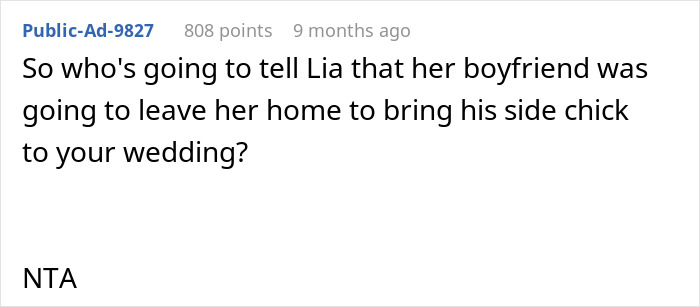 Comment discussing brother's surprising choice of wedding +1. Comment discussing brother's surprising choice of wedding +1.