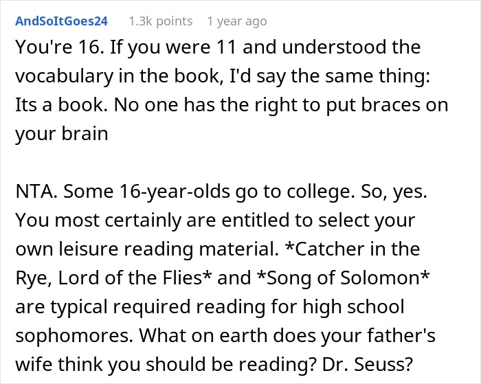 Stepmom Tries To Censor What 16YO Reads, He Decides Not To Visit His Dad Anymore Stepmom Tries To Censor What 16YO Reads, He Decides Not To Visit His Dad Anymore