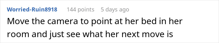 Comment suggesting to adjust hidden camera angle in a room. Comment suggesting to adjust hidden camera angle in a room.