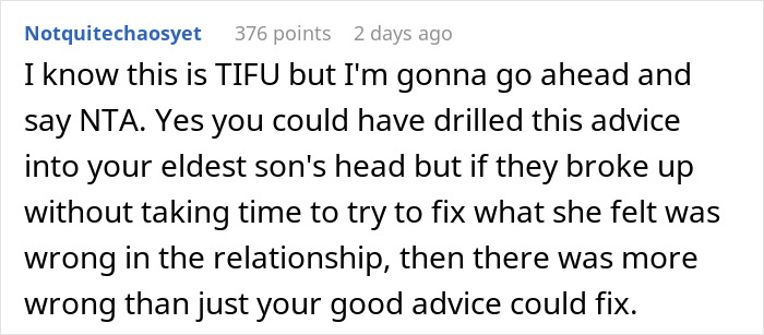 Dating Advice To Younger Son Accidentally Leads To Eldest’s Breakup As The GF Realized Her Worth Dating Advice To Younger Son Accidentally Leads To Eldest’s Breakup As The GF Realized Her Worth