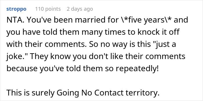 Reddit comment addressing parents' racist remarks towards Thai daughter-in-law, suggesting going no contact. Reddit comment addressing parents' racist remarks towards Thai daughter-in-law, suggesting going no contact.