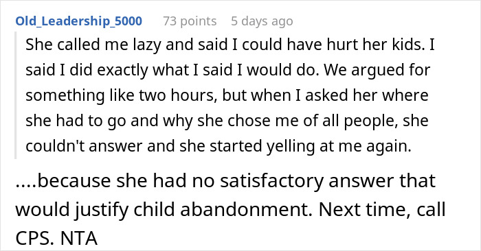 Text exchange discussing refusal to babysit and subsequent argument on child abandonment. Text exchange discussing refusal to babysit and subsequent argument on child abandonment.